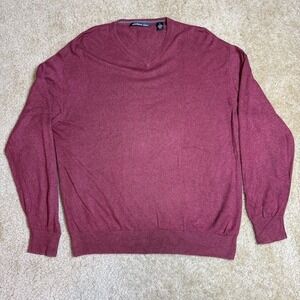Vintage Northern Isles Sweater Mens XL Red Cashmere Silk V Neck Pullover Stretch